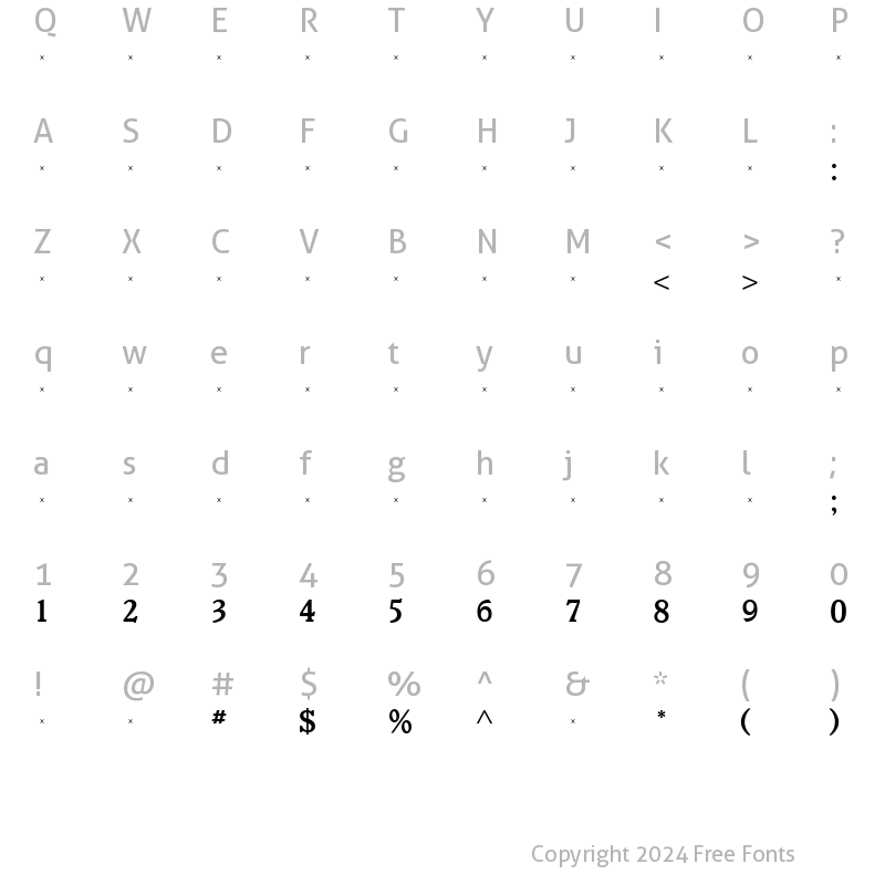 Character Map of VeroneseMediumTab Medium