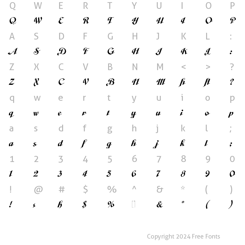 Character Map of Veronica script Two Regular