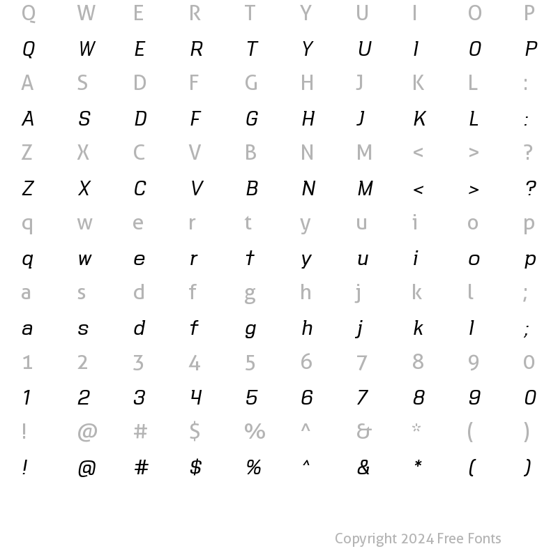 Character Map of VersaBlock Pro Light Oblique