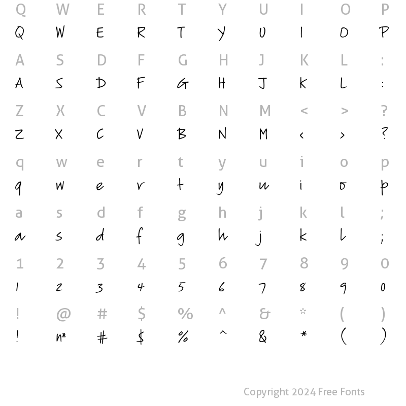 Character Map of VerticalScript Normal