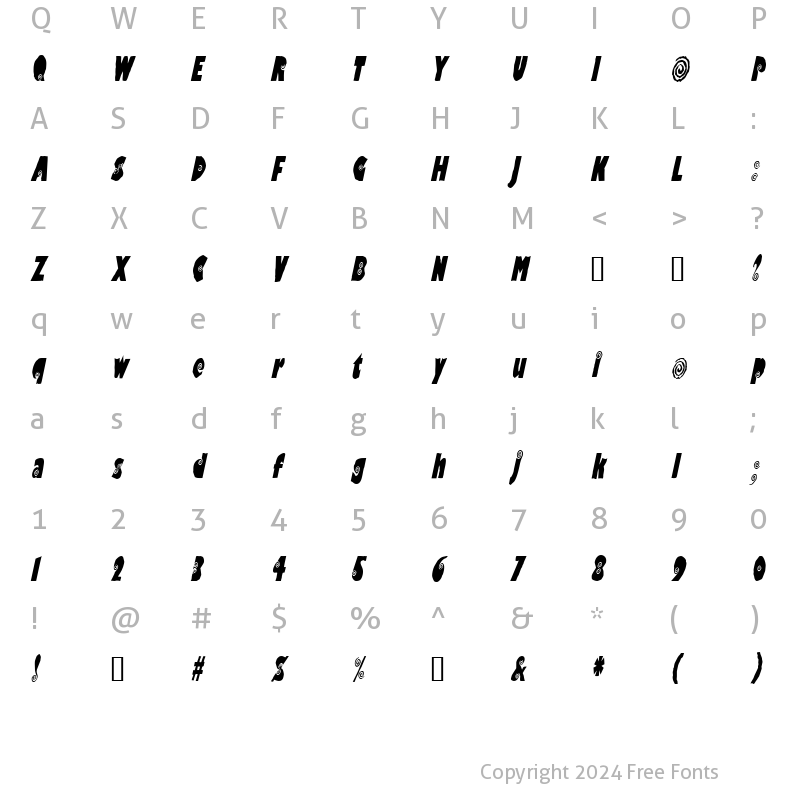 Character Map of VertigoCondensed Oblique