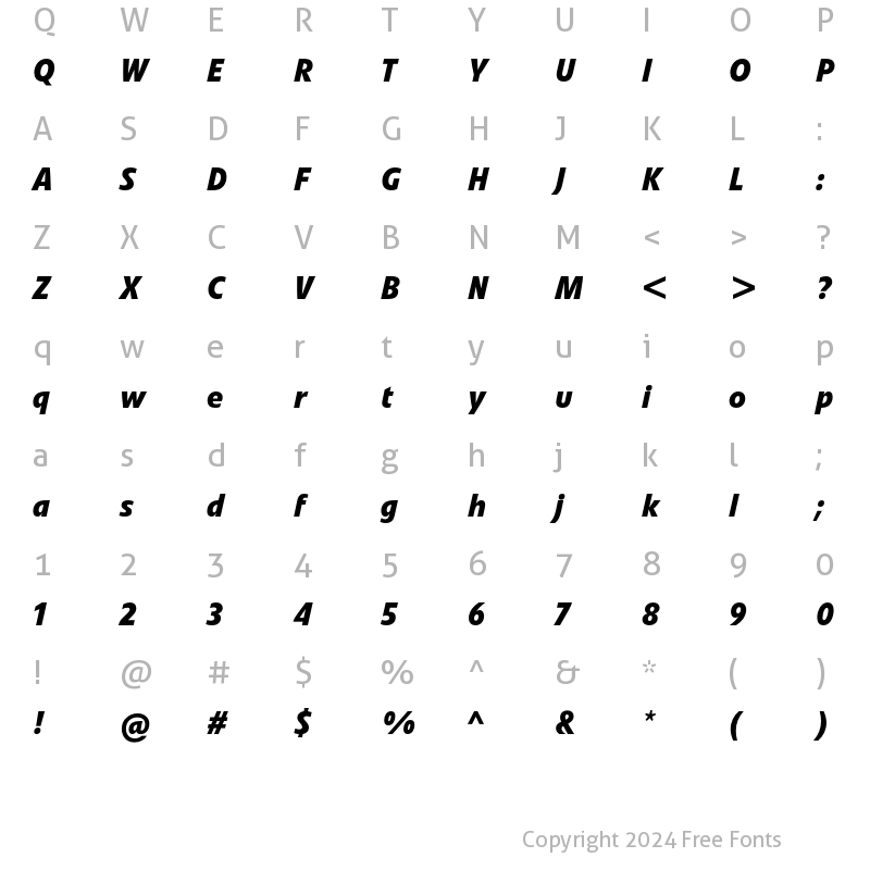 Character Map of Veto Sans BoldItalic