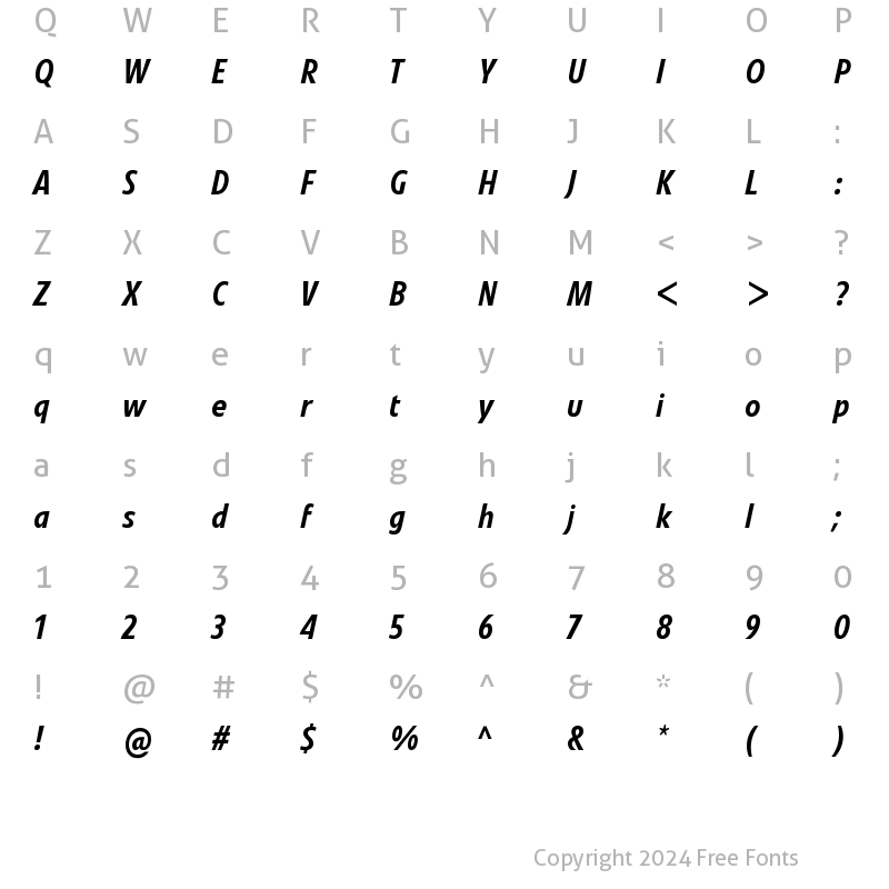 Character Map of Veto Sans Cond MediumItalic