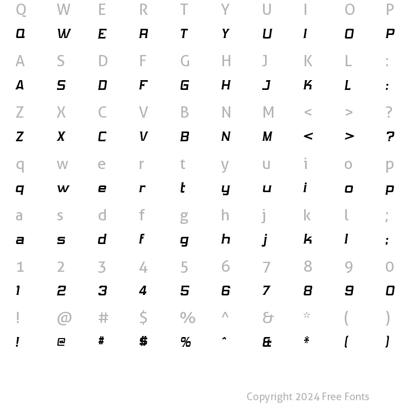 Character Map of Vibrocentric Bold Italic