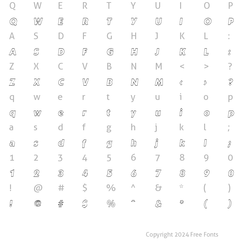 Character Map of VictorBeckerOutline-ExtraBold Italic