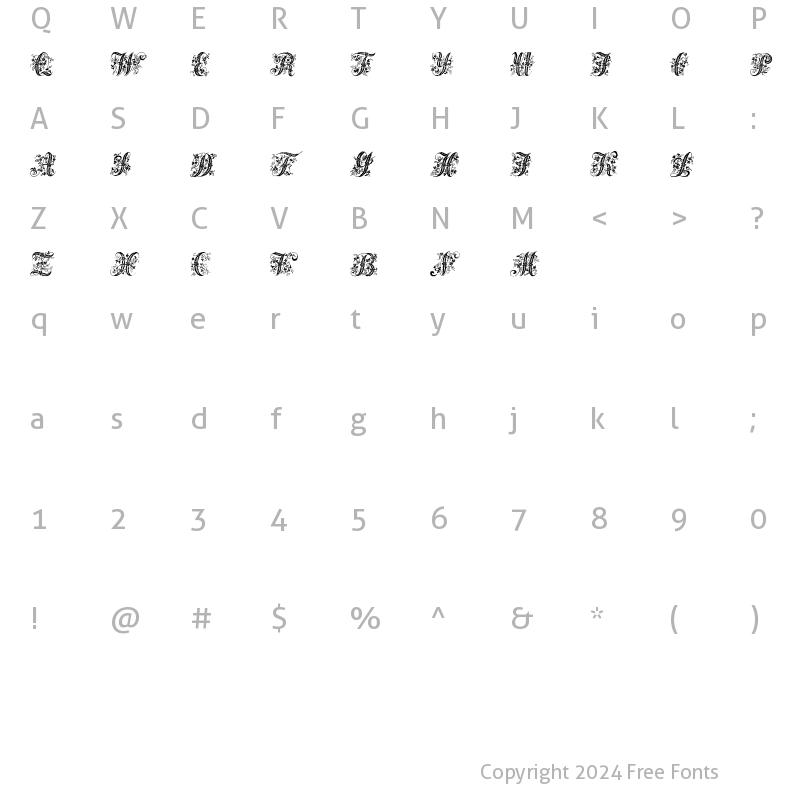 Character Map of Victorian Initials One Regular