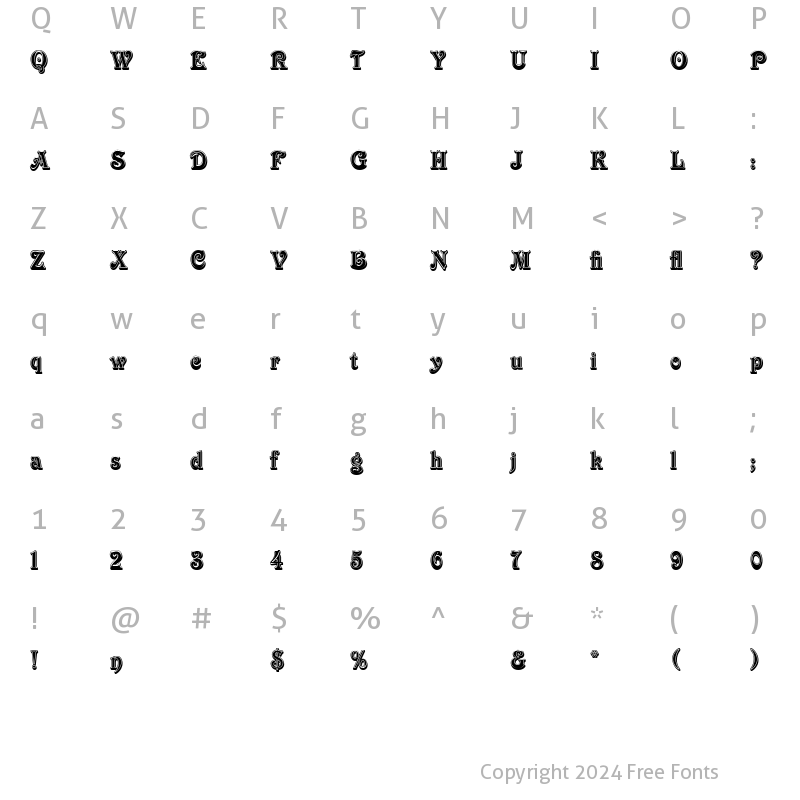 Character Map of Victorian Nouveau LET Shaded Regular