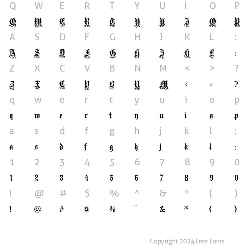 Character Map of Victorian Text Regular