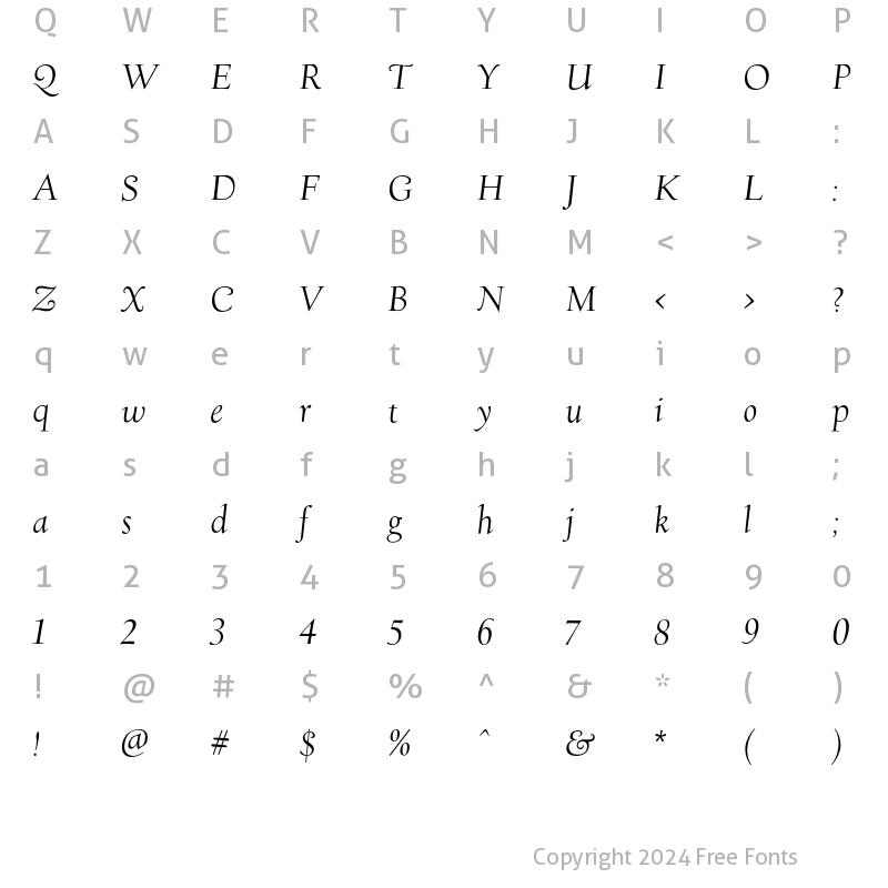 Character Map of Village Titling Italic