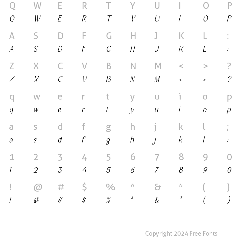 Character Map of Villages light italic