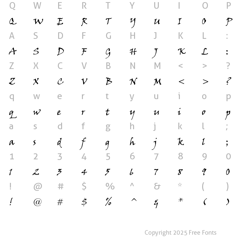 Character Map of Viner Hand ITC Regular