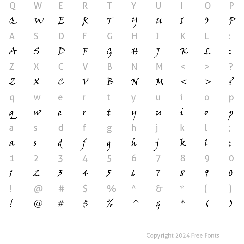 Character Map of Viner Hand ITC Std Regular