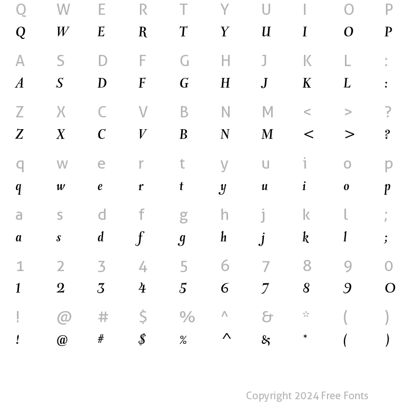 Character Map of Vineyard ITC Std Bold