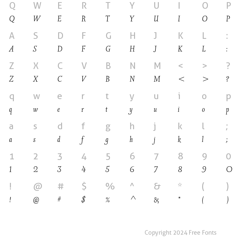 Character Map of Vineyard ITC Std Regular