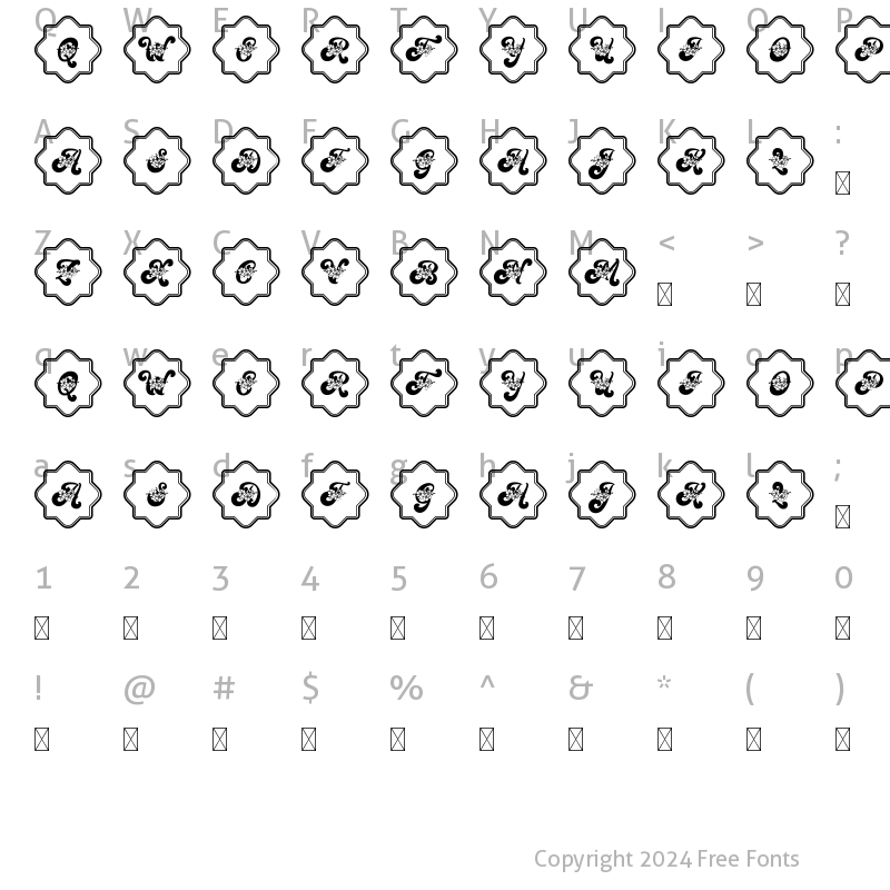 Character Map of VintageQueenMonogram Frame