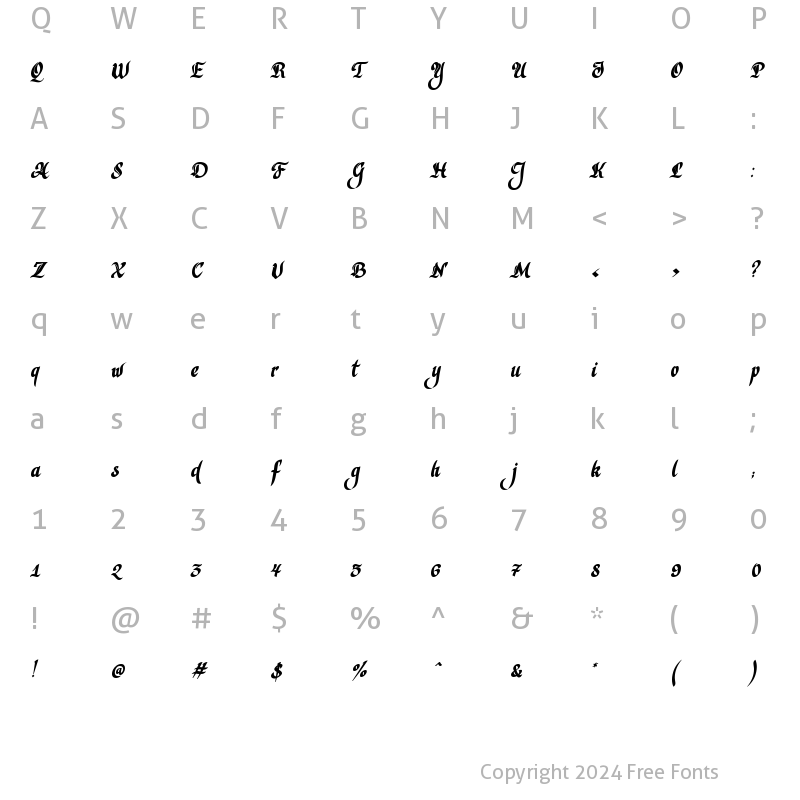 Character Map of Violant Cursiva