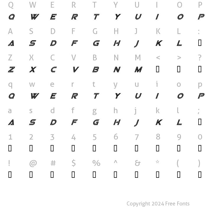 Character Map of Viper Squadron Italic