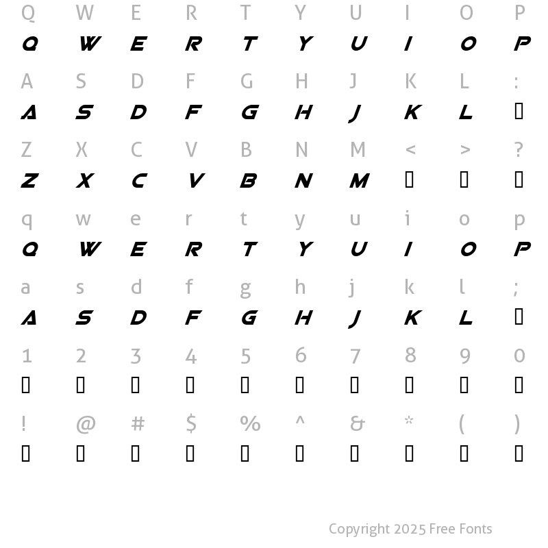 Character Map of Viper Squadron Solid Italic