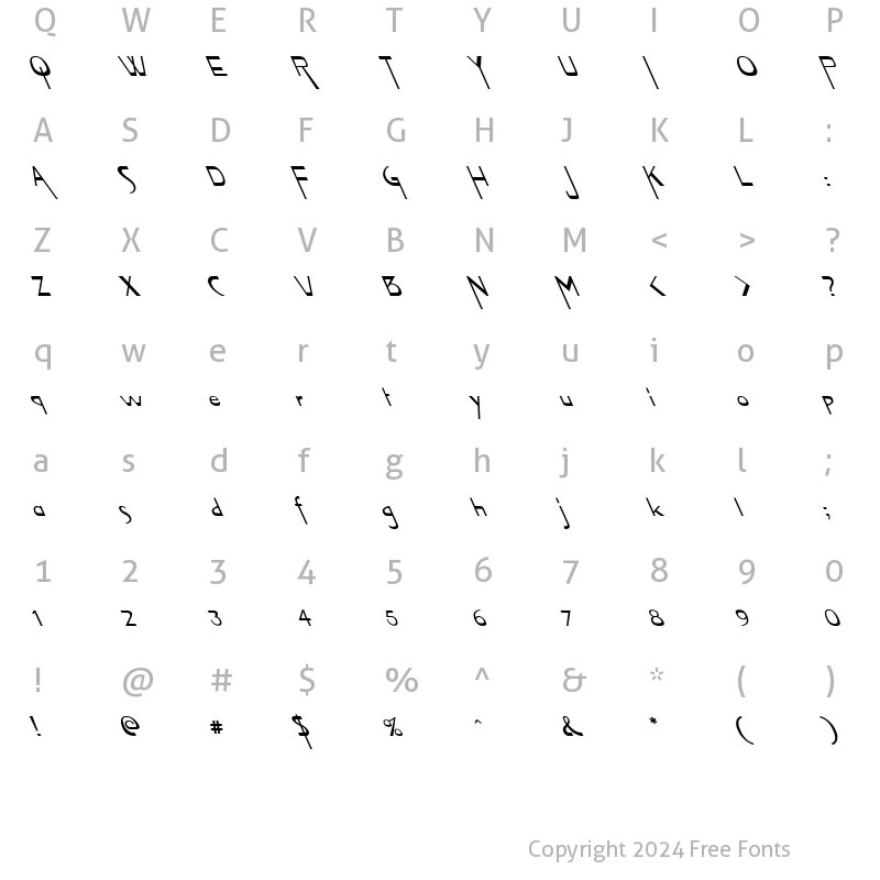 Character Map of Vireo Font Extreme Lefti Regular