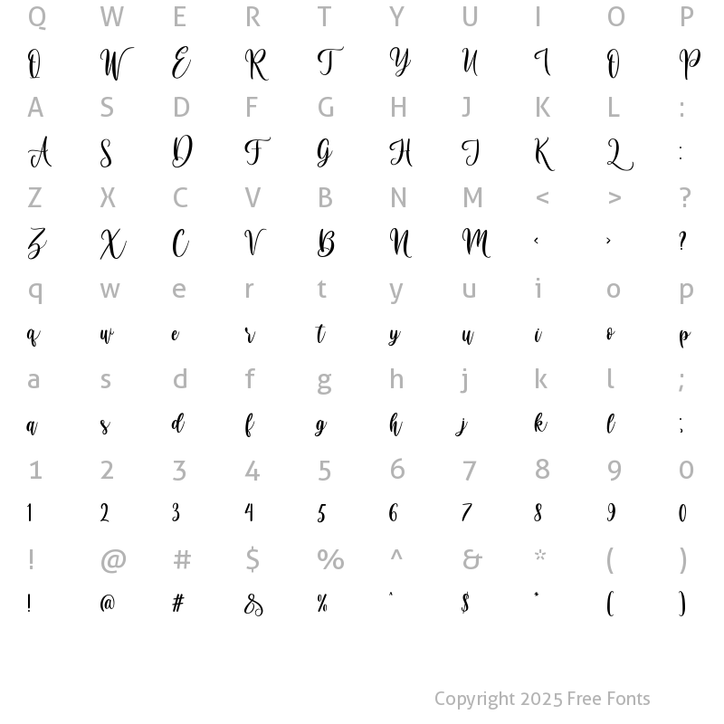 Character Map of Virgi Ella Regular