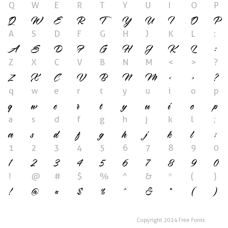 Character Map of Virmana Script Regular