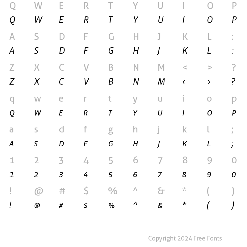 Character Map of VistaSansSCBookIta Regular