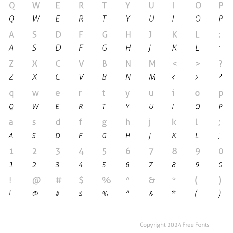 Character Map of VistaSansSCLightIta Regular