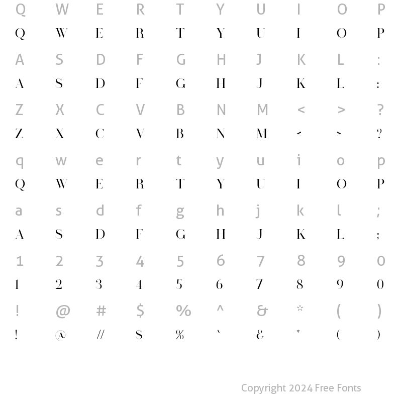 Character Map of Visual Hollow Serif Regular