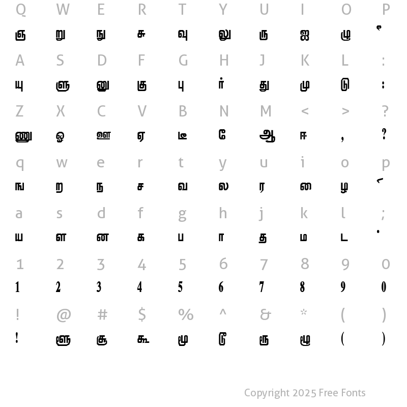 Character Map of Viththi Regular