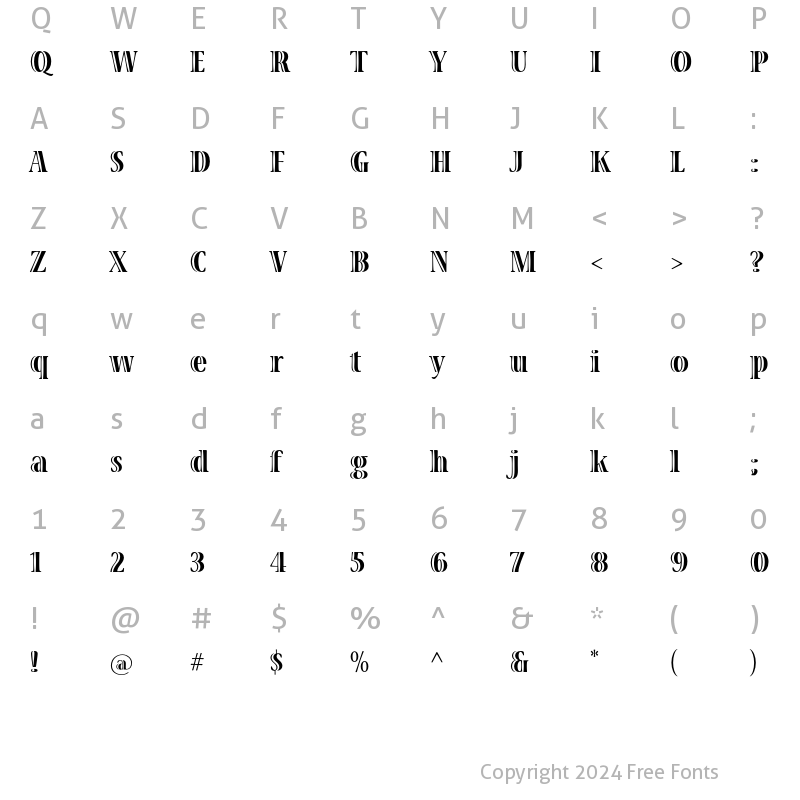 Character Map of Viva Std Bold Condensed