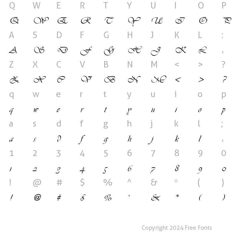 Character Map of Vivaldi ICG Regular