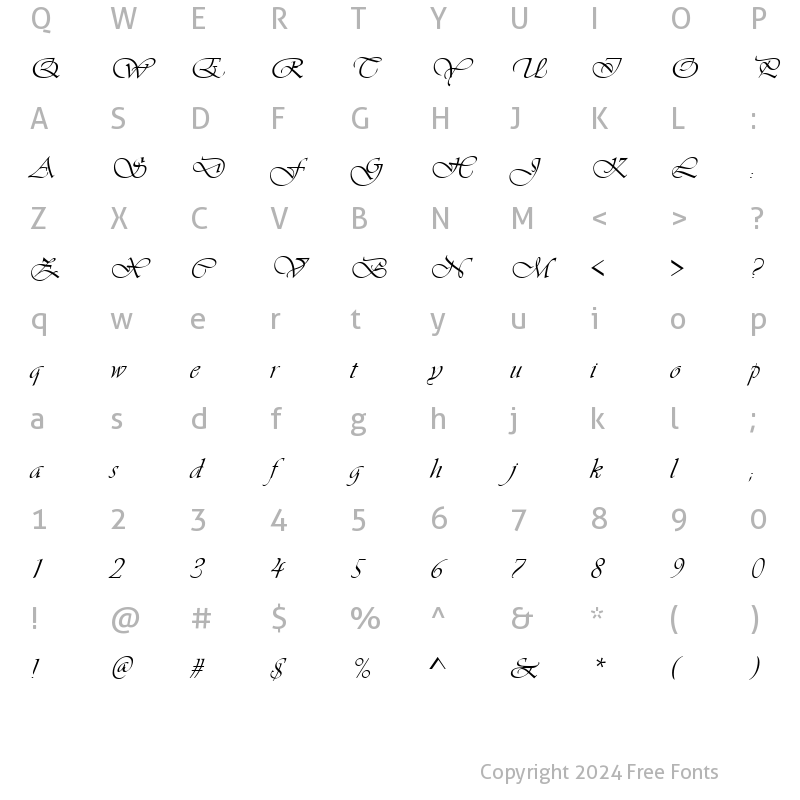 Character Map of Vivaldi Italic