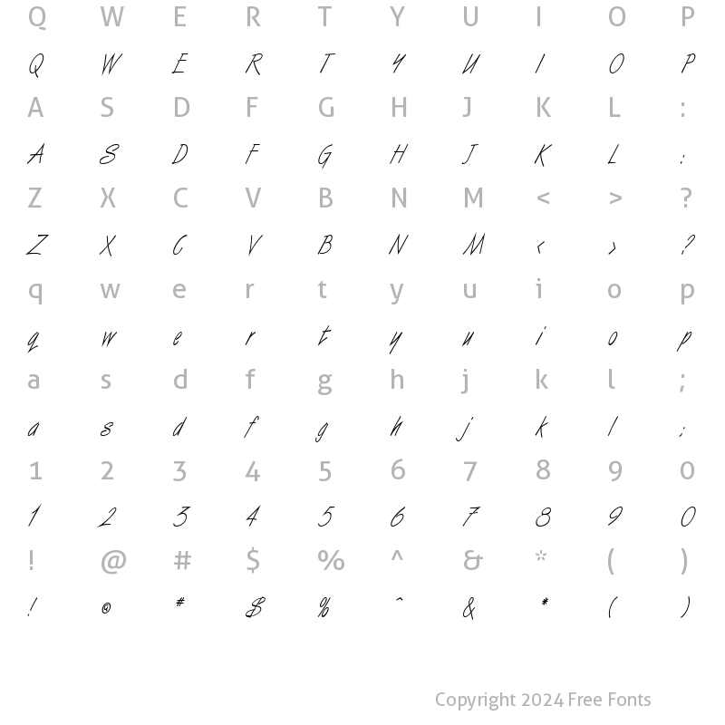 Character Map of Vizier Condensed Italic