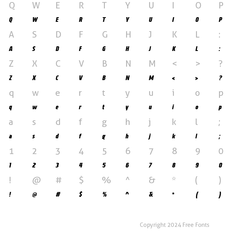 Character Map of Vogie Black Condensed Italic