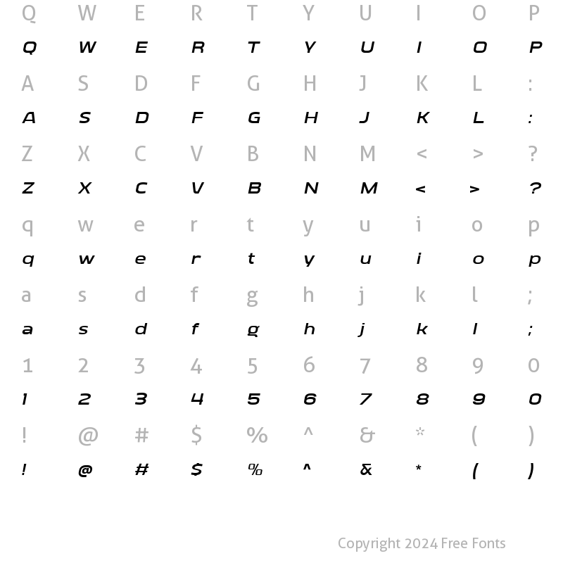 Character Map of Vogie Bold Expanded Italic