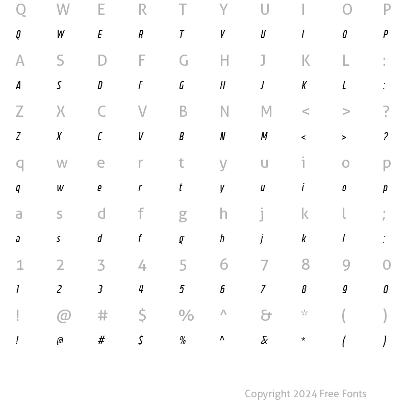 Character Map of Vogie Condensed Italic