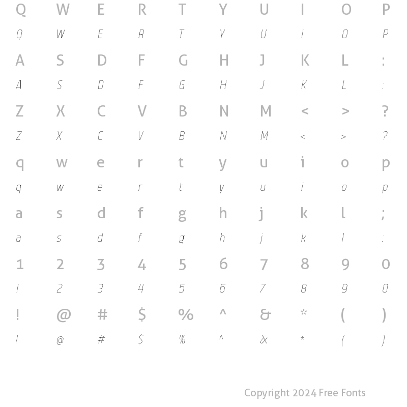 Character Map of Vogie-Variable Thin Narrow Oblique