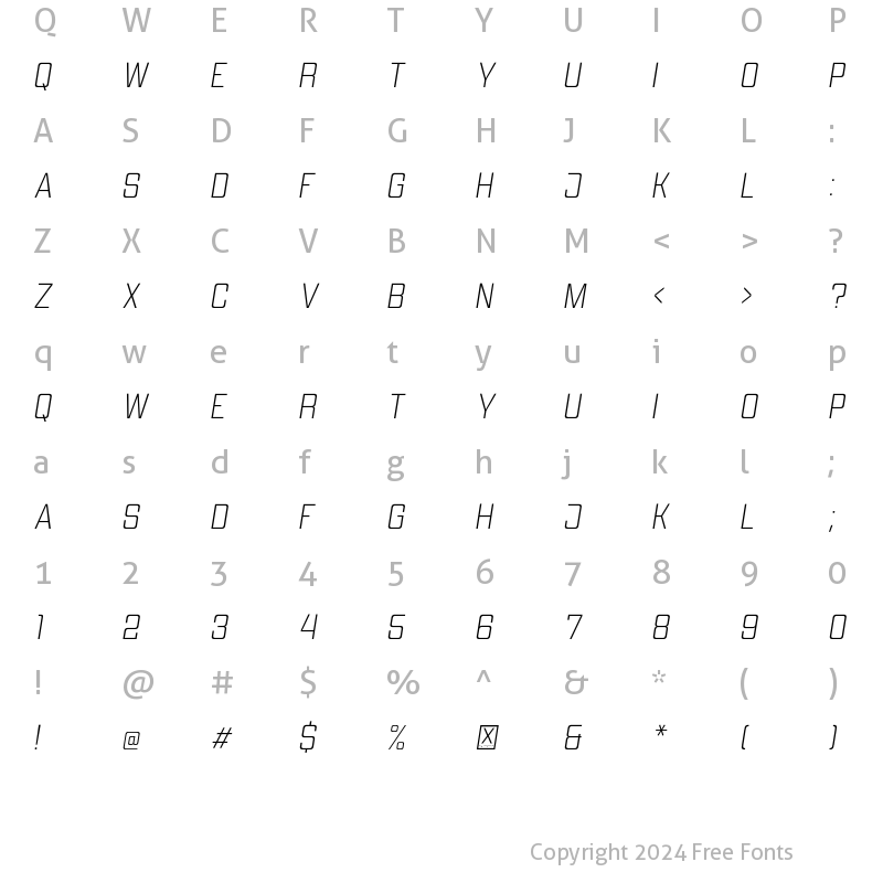 Character Map of Vogue Thin Italic