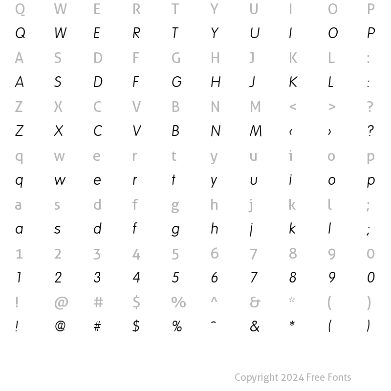 Character Map of Volkswagen-Serial-Light RegularItalic