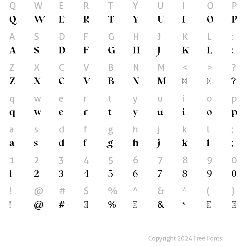 Character Map of Voltaire Frangela Regular