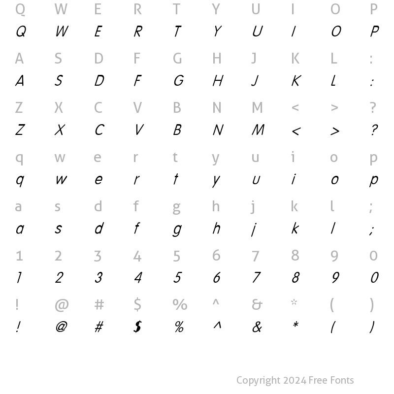 Character Map of Volte-Italic Regular