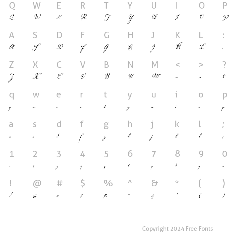 Character Map of Voluta Script Pro Regular