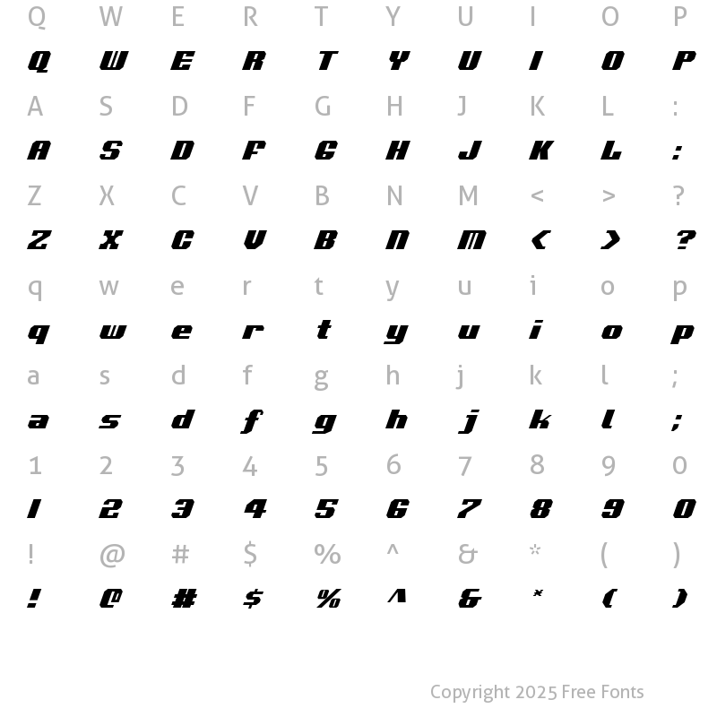 Character Map of Voortrekker Italic Italic