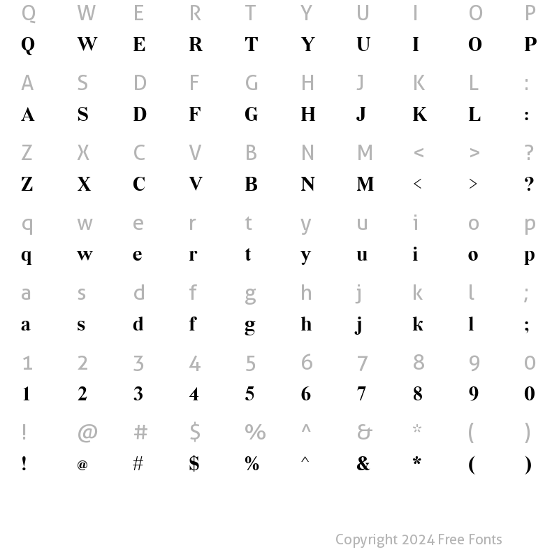 Character Map of Vremena Bold