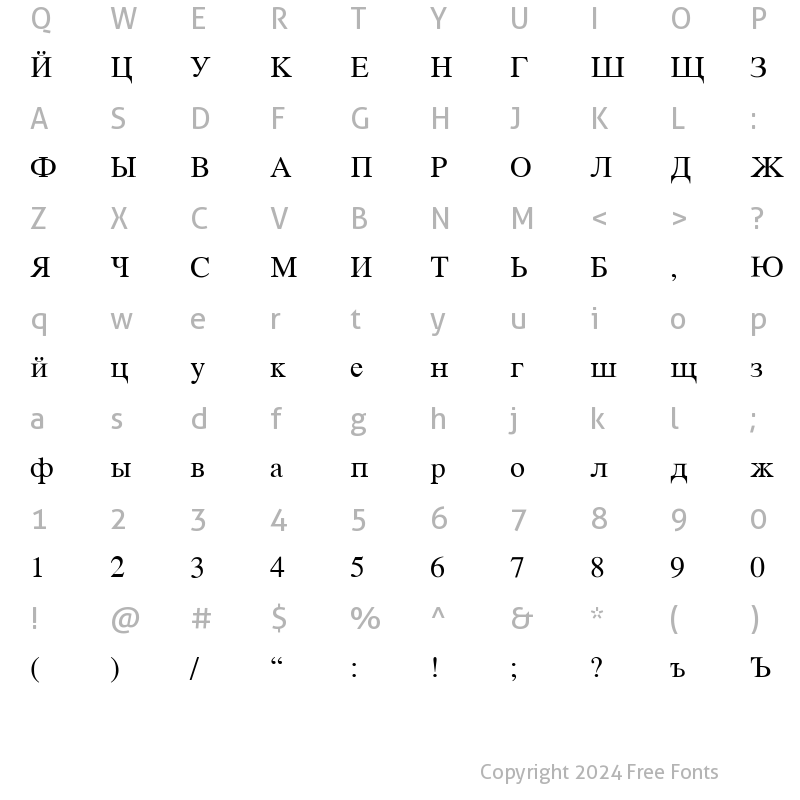 Character Map of VremyaFLF-Roman Regular