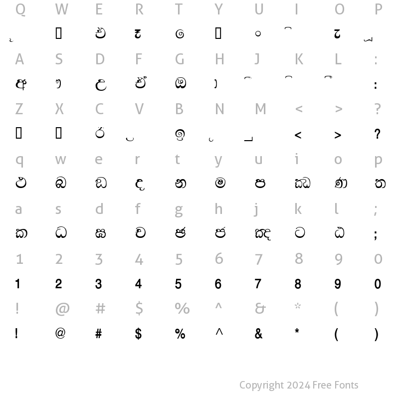 Character Map of VriSiNhala CN Normal