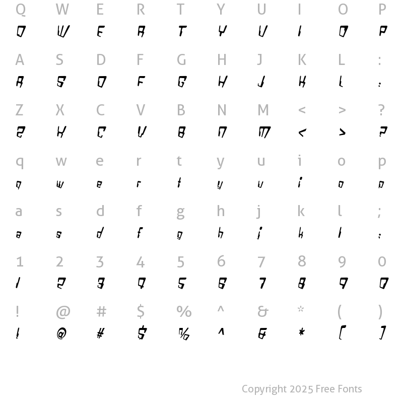 Character Map of VTC Bad DataTrip Italic