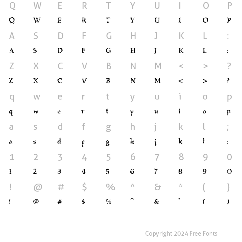 Character Map of VTC Boseephus Regular