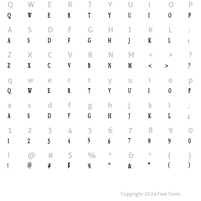 Character Map of VTC Embrace Regular