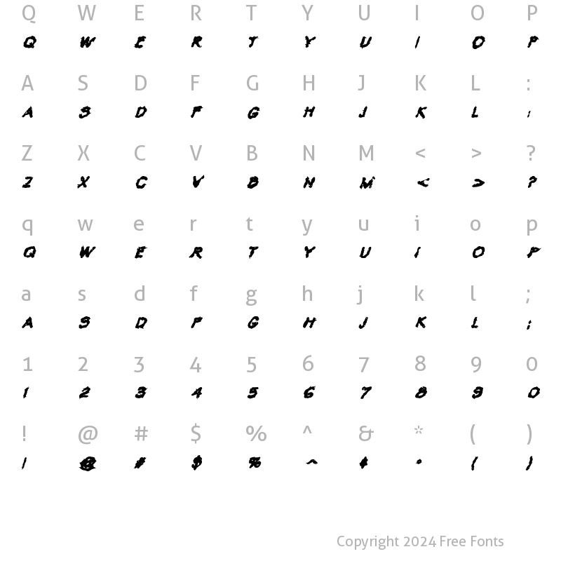 Character Map of VTC Krinkle-Kut Bold Italic